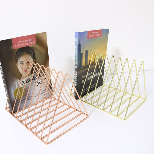 Metal wrought iron 9 grid bookshelf triangular desktop small bookshelf storage rack file and book storage rack organization