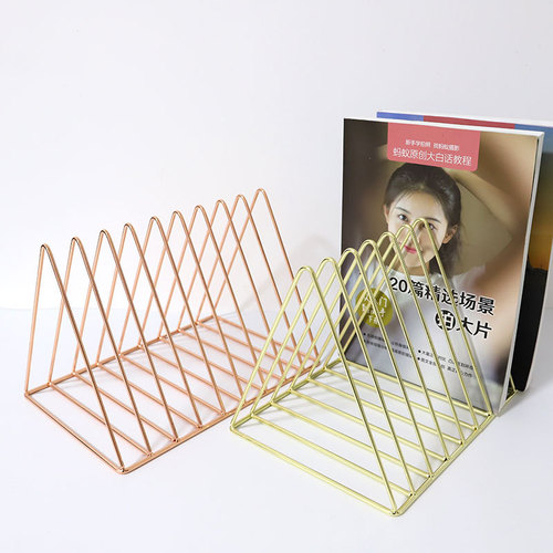 Metal wrought iron 9 grid bookshelf triangular desktop small bookshelf storage rack file and book storage rack organization