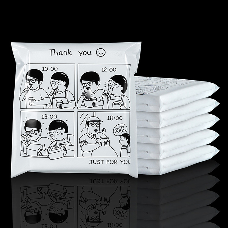 Blanco protección del medio ambiente en línea comerciante ropa Express bolsa de dibujos animados lindo bolsa de plástico En stock daño fuerte adhesivo sellado bolsa express