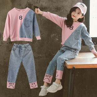 Джинсовый детский комплект, осенний, детская одежда, в западном стиле, подходит для подростков