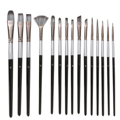 Amazon New 15-Piece Brush Set Three-Color Nylon Hair Oil Paint Brushes Silver and Black Double Handle Watercolor Brushes