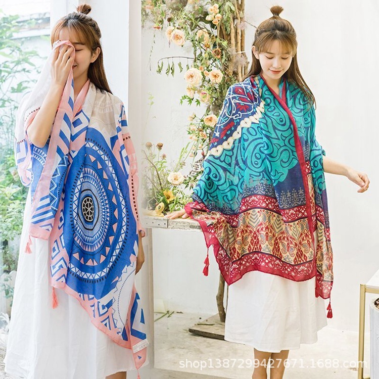 2025 Bohemian Tr Twill Cotton Ethnic Style Scarf for Women, Beach Towel, Shawl, Wholesale from Manufacturer, Artistic and Versatile