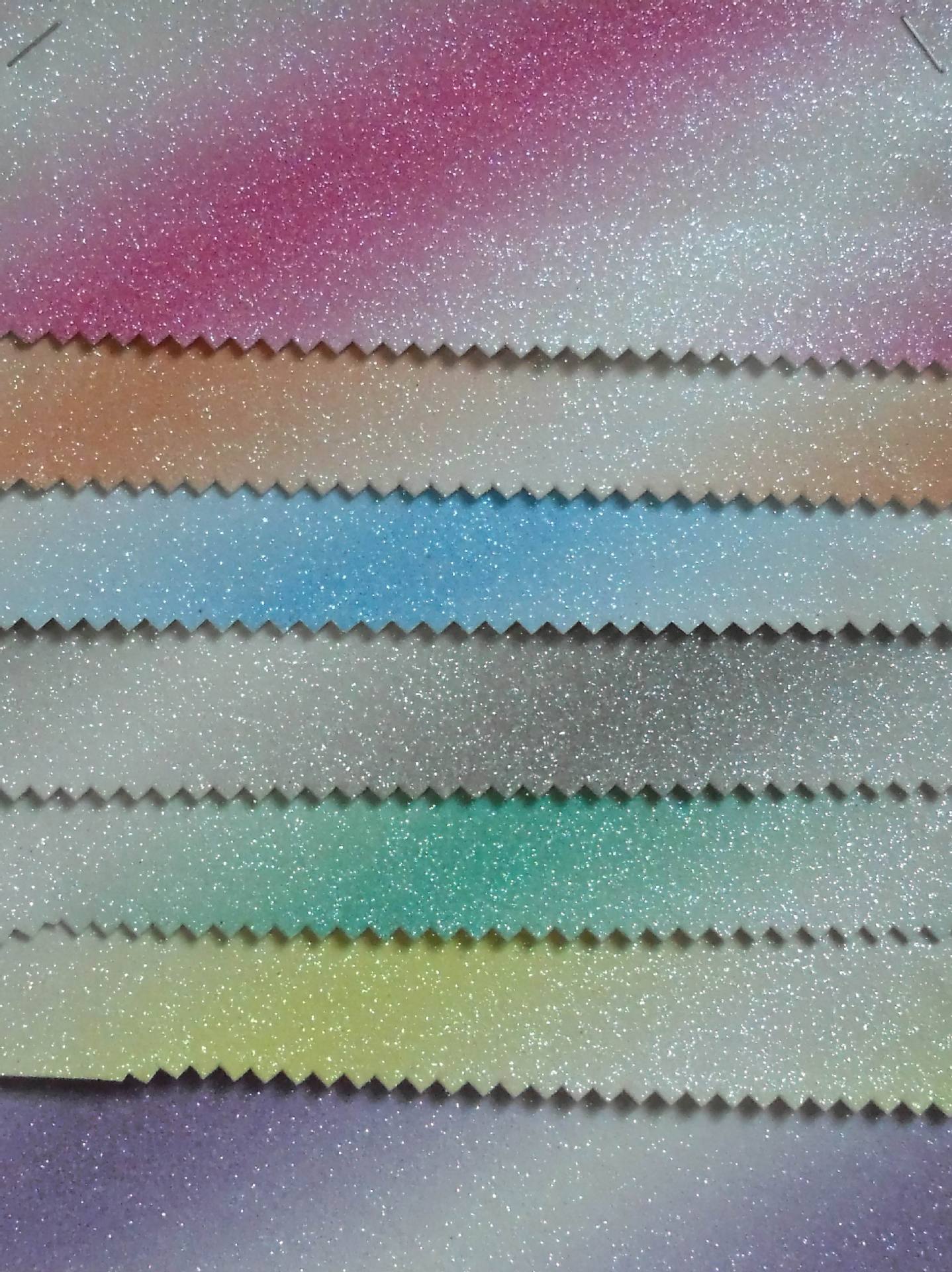 厂家直销 PU皮革 渐变格丽特皮革 彩虹镭射皮革 格力特