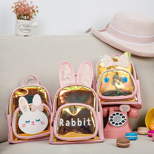 New Kindergarten School Bag Transparent Laser Dance Bag Wholesale Cute Cartoon Rabbit Children’s Backpack