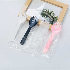 环保塑料一次性勺子叉勺独立包装冰激凌塑料小叉勺加厚蛋糕甜品勺