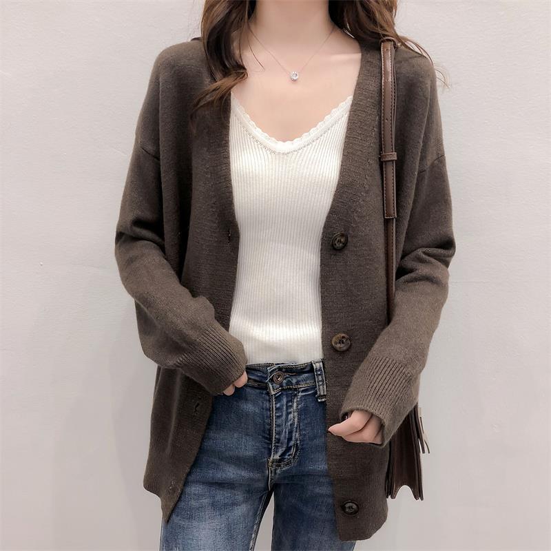 Korean Dongdaemun Sweater Cardigan for Women, Trendy 2025 Women's Slim-Fit V-Neck Knit Sweater, Plus-Size Loose Slim-Fit Coat