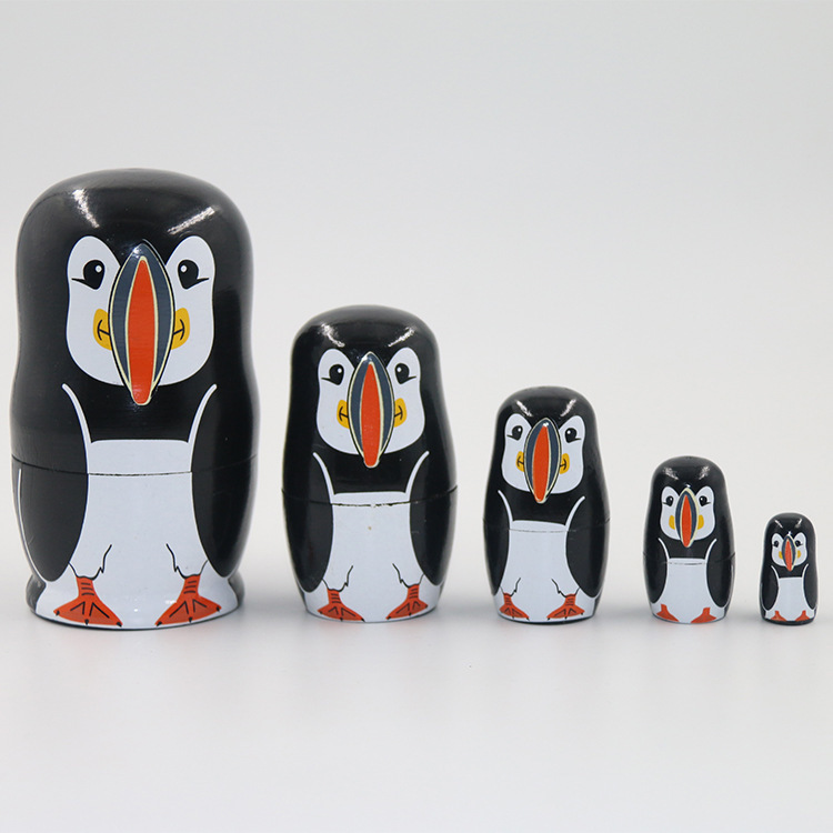 Wholesale Russian doll five-layer children's toy doll cute little penguin handmade wooden crafts gifts