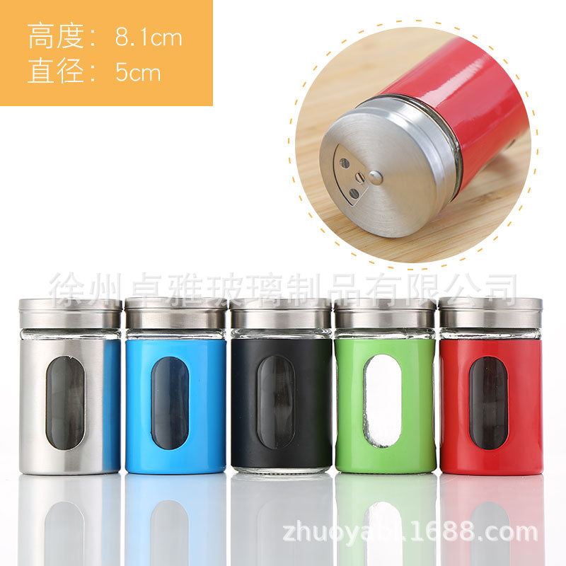 En stock creativo nuevos suministros de cocina botella de condimento de vidrio botella de condimento de acero inoxidable botella de condimento botella de pimienta tarro de condimento