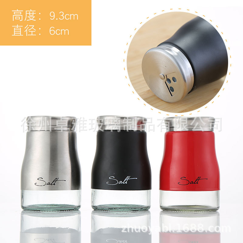 En stock creativo nuevos suministros de cocina botella de condimento de vidrio botella de condimento de acero inoxidable botella de condimento botella de pimienta tarro de condimento