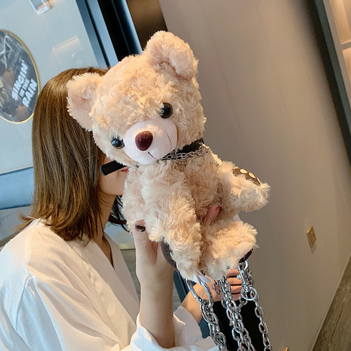 Internet celebrity bouncy bear crossbody bag new ins creative teddy bear chain plush bag Korean style shoulder bag