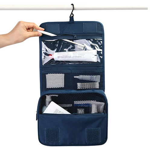 Travel wash kit bag, hanging foldable storage bag with hook, toothbrush and cosmetic storage bag