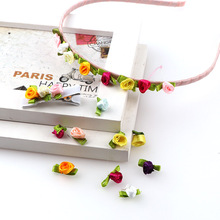 50个/包 丝带花手工小花缎带加叶子玫瑰小花内衣服饰小花