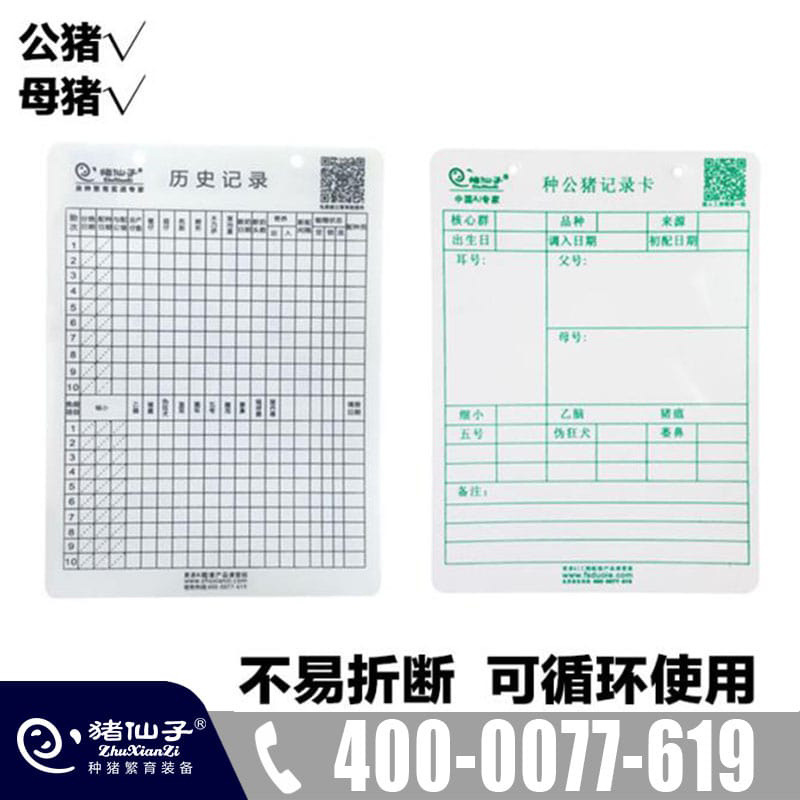 母猪记录卡 母猪配种记录表 PVC母猪档案卡