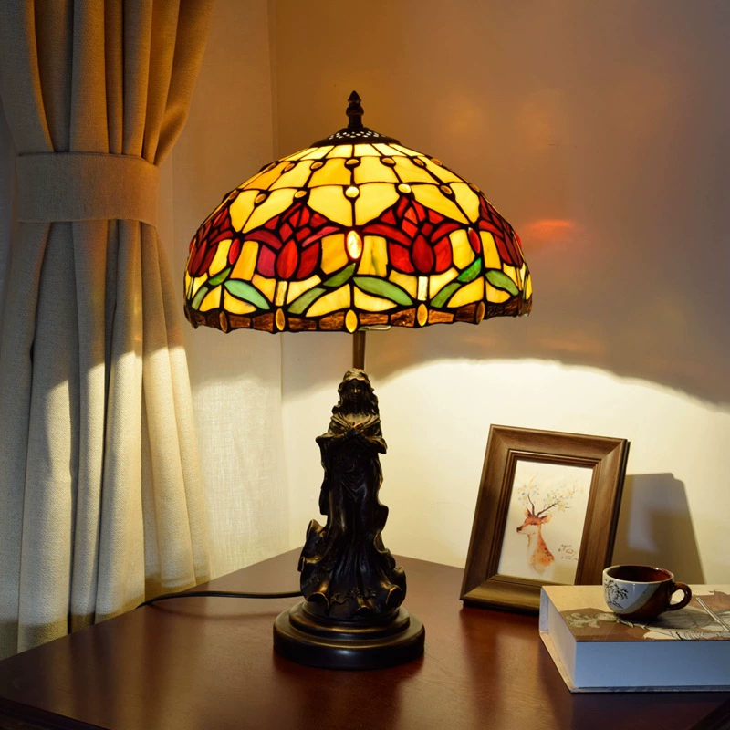 欧琈 Glass retro red table lamp for living room for bed