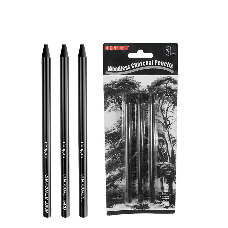 现货批发水溶炭精条3只装炭笔碳条素描写生美术炭笔软中硬混合装