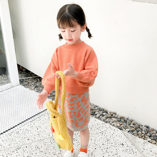 Детский трикотажный свитер, комплект, наряд маленькой принцессы, куртка, в корейском стиле, осенний, в западном стиле, детская одежда