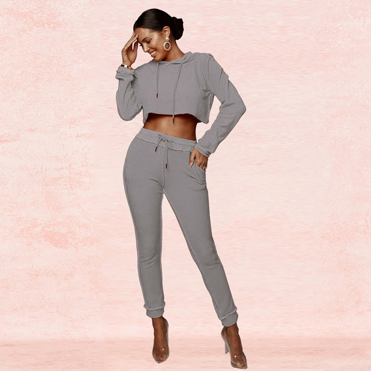 Oferta especial H3276, sin devoluciones ni cambios, tenga en cuenta que la sudadera deportiva informal de dos piezas para mujer, estilo europeo y americano, es un producto transfronterizo. image 9