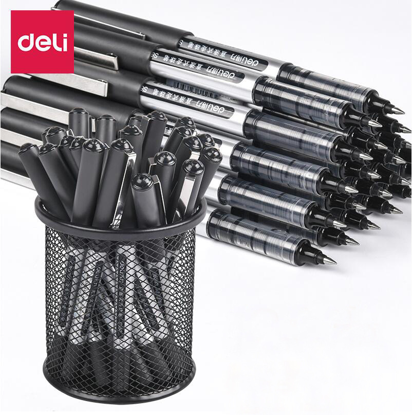 Deli straight liquid gel pen S656 straight liquid bead neutral water pen 0.5mm black student office signature pen