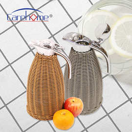 藤编保温壶欧式编织藤壶 藤编不锈钢真空保温壶收纳藤壶厂价批发