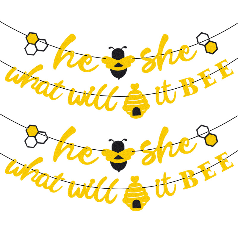 Tarjeta de fiesta de cumpleaños inserción baby shower BEE él ella lo que será BEE Glitter pull Flag