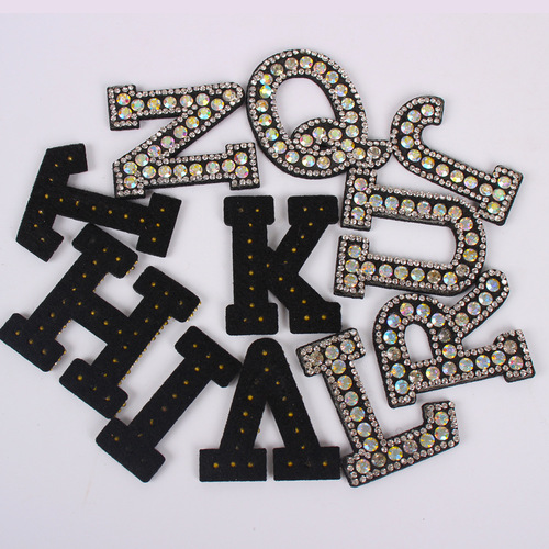 Cross-border hot-selling diamond 26 English alphabet patches DIY clothing bags hand-sewn hot stamped pearl alphabet cloth patches