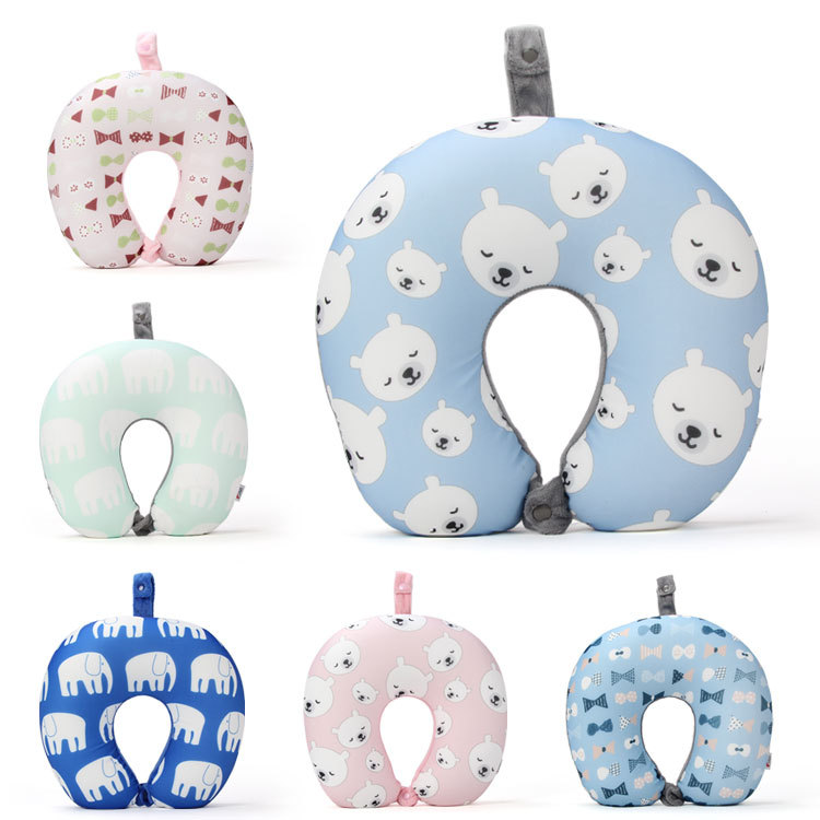 Manufactor OEM customized Cartoon foam particle u-pillow Unstamped stripe Hooded Neck Pillow aircraft Travel Pillow