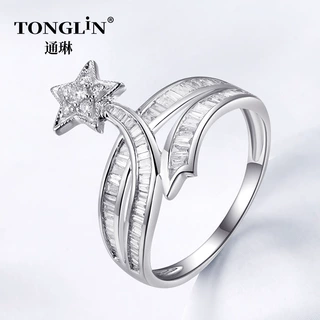 星星梯方钻戒18k金镶正品钻石戒指女香家同款个性小众高级排钻戒