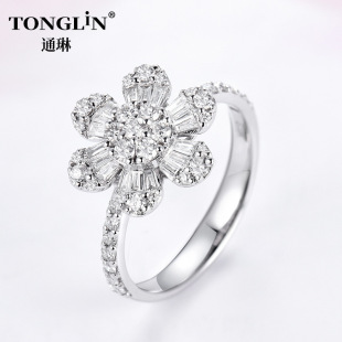 Tonglin Fashion Au750 Flower Diamond Ring Women's Design Light Luxury 18K Gold Ring Real Diamond High Quality Style