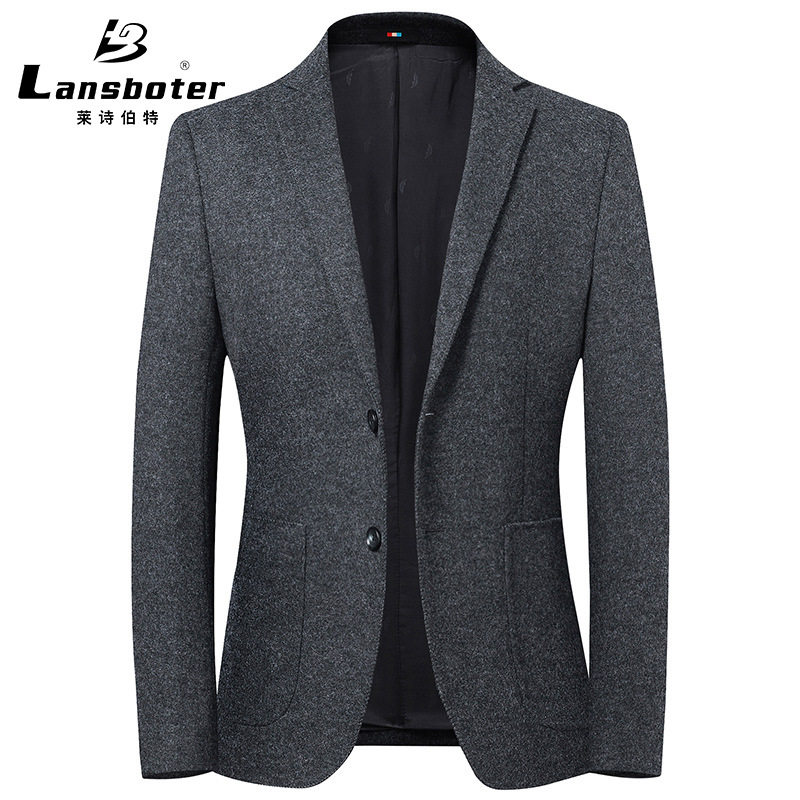 Áo vest nam dạ lông cừu dáng ôm cổ vest dài tay — Màu xanh, Màu xám, Màu đen