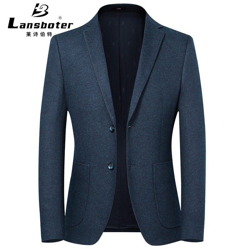 Áo vest nam dạ lông cừu dáng ôm cổ vest dài tay — Màu xanh, Màu xám, Màu đen