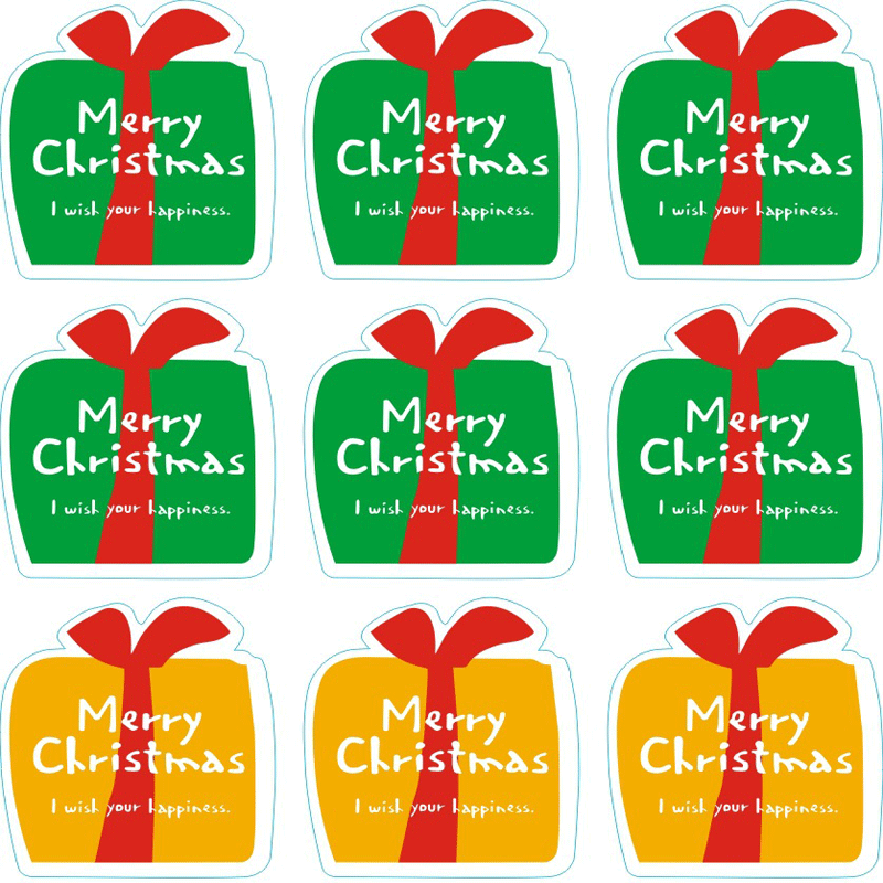 烘焙桔黄绿MERRY礼物封口贴装饰贴一张12枚