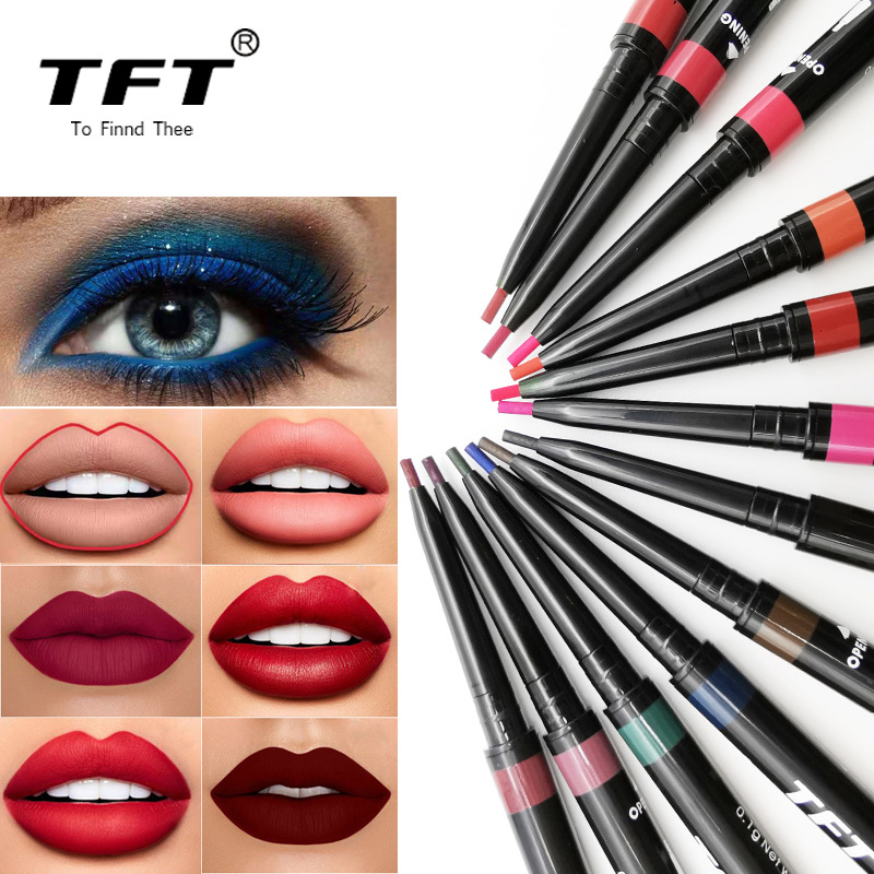 Tft New Product Rotating Double-Head Automatic Ultra-Fine Eyebrow Pencil Harajuku Eyeliner Waterproof Matte Lip Liner 12 Colors