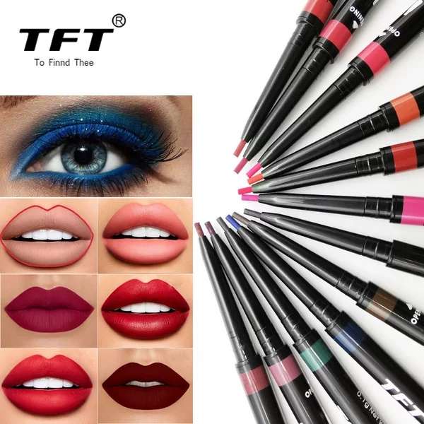 Tft New Product Rotating Double-Head Automatic Ultra-Fine Eyebrow Pencil Harajuku Eyeliner Waterproof Matte Lip Liner 12 Colors
