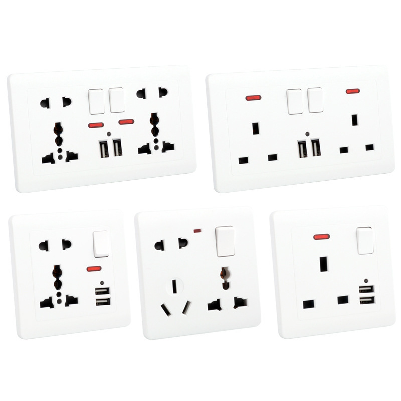 British standard socket panel double 13A with switch double usb one-open multi-function eight-hole white wall socket wholesale