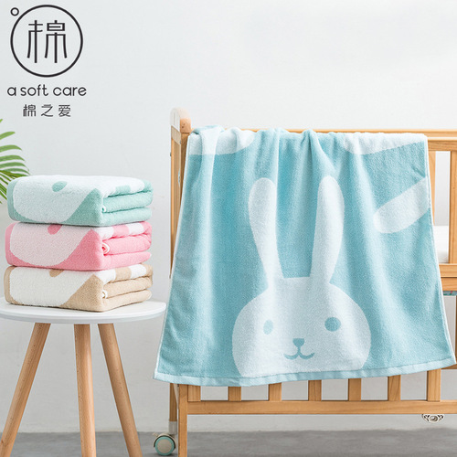 Adult pure cotton cartoon bath towel 70*140cm 380g soft absorbent rabbit bath towel multi-color optional
