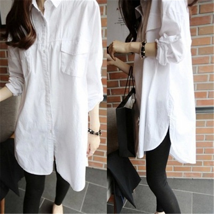 Summer New Loose Large Size bf Style White Long Sleeve Shirt Women's Chubby Girl Mid-length Casual All-match Korean Style Shirt Summer New Loose Large Size bf Style White Long Sleeve Shirt Women's Chubby Girl Mid-length Casual All-match Korean Style Shirt