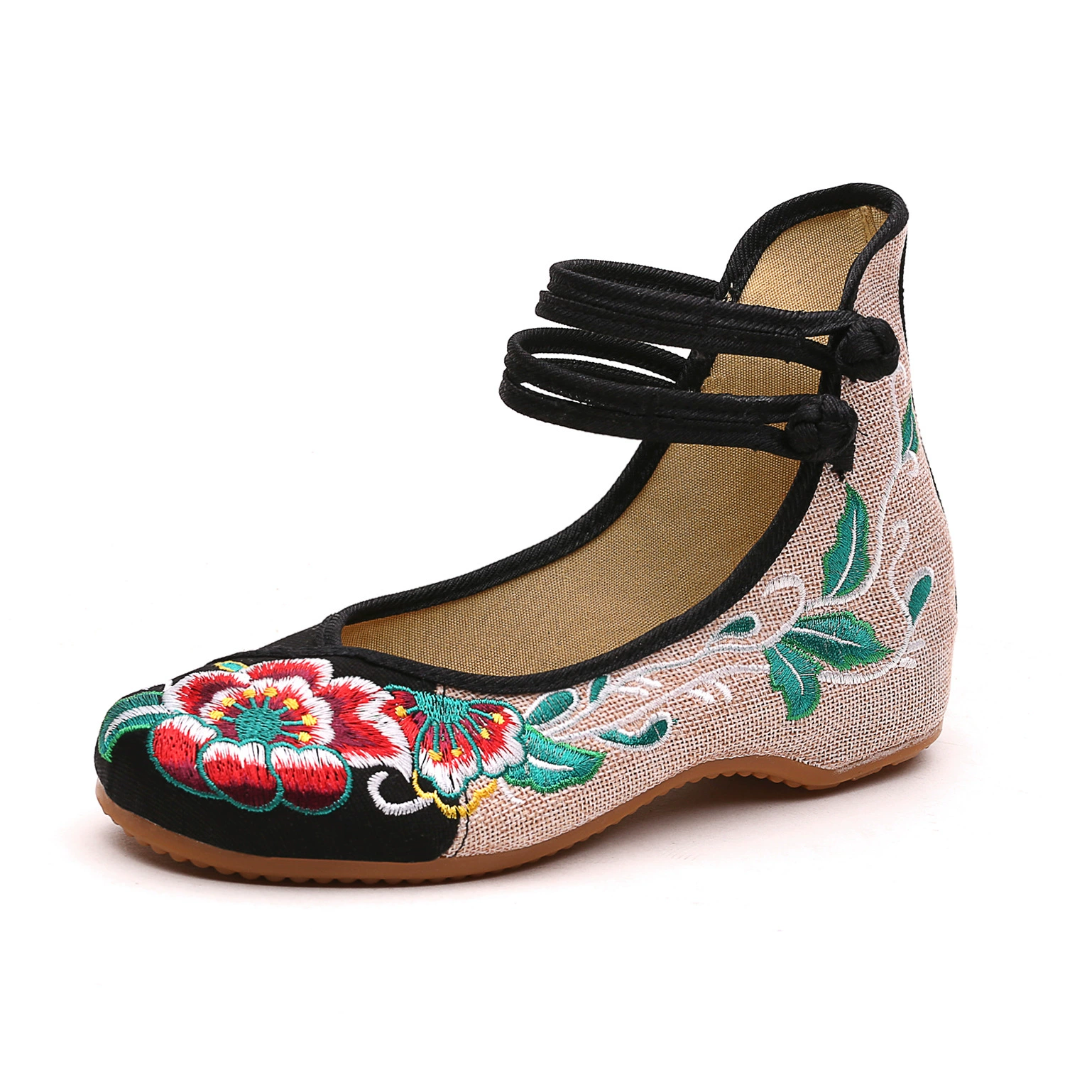 Весенне-осенняя Тканевая обувь с вышивкой, женская обувь с круглым носком и пряжкой, одиночная обувь, обувь для мам, свадебная обувь