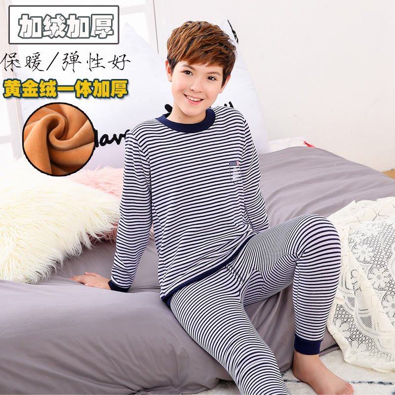 Traje de ropa interior térmica para niños forrado de lana engrosado ropa de otoño para niños medianos y grandes pantalones largos conjunto de niños estudiantes de secundaria suéter de desgaste exterior