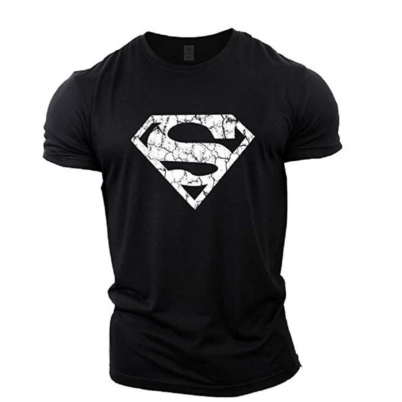 AliExpress Amazon Sports Workout Casual Breathable Printed Retro Superman European and American Fashion Fitness T-Shirt