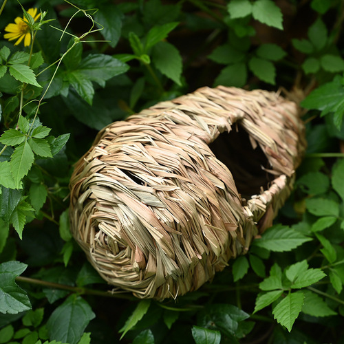 Temu hand-woven hummingbird house creative bird nest hibiscus grass simulated birdhouse garden hanging decoration