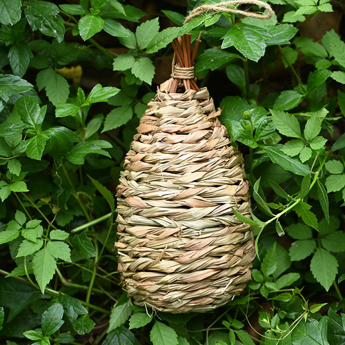Temu hand-woven hummingbird house creative bird nest hibiscus grass simulated birdhouse garden hanging decoration