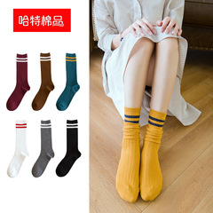 24女堆堆襪棉二槓運動森女學院風日系簡約小腿襪長筒秋冬新品批發