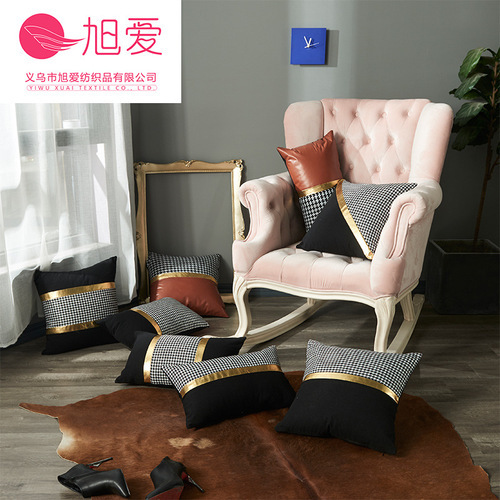 Light luxury gold leather stitching, simple, fashionable and modern black and white gold pillowcase, home comfort cushion cover wholesale