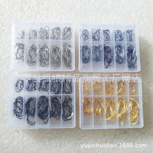 100 pieces boxed fish hooks, Iseni 3-12# barbed fishing hooks, gold and black holes, small accessories