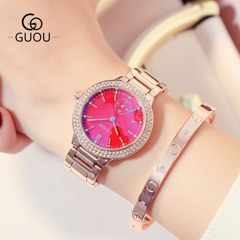 Потрясающие часы Guou/Gu Ou Diamond Exquisite Watch атмосферы европейский и американский стиль для женщин