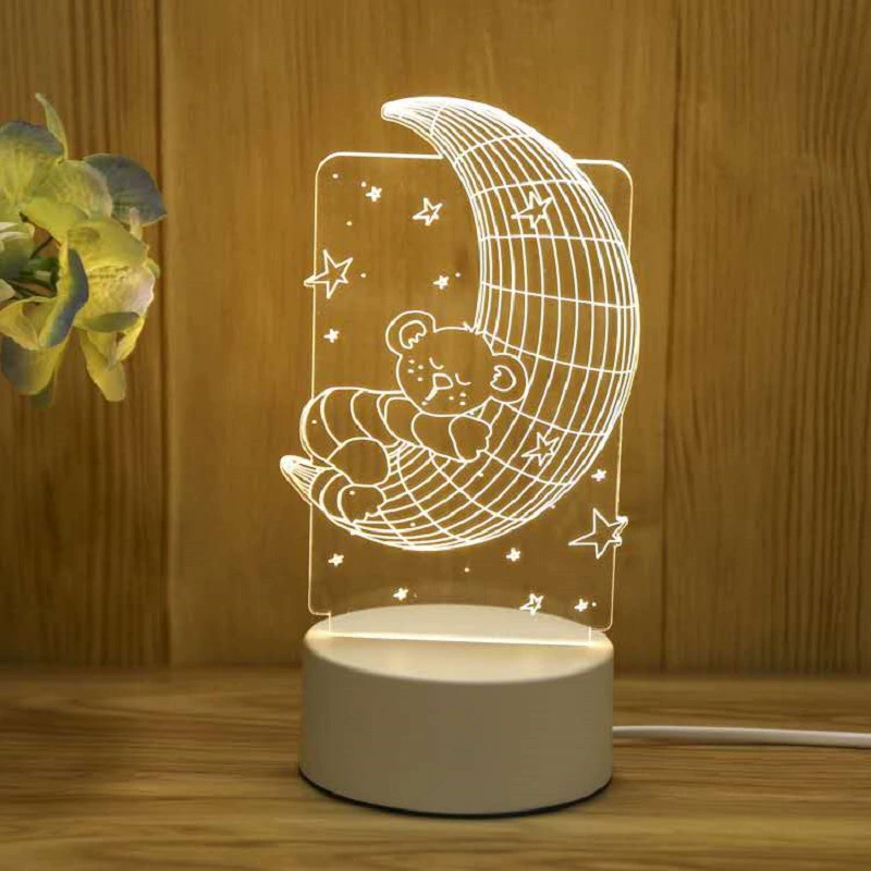 3D акриловая ночная лампа, USB питание 4W, основание из ABS, одноцветная панель, несколько 3D- дизайнов