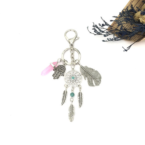 Etsy Bohemian Dreamcatcher Hand Palm Feather Retro Stone Keychain Accessory