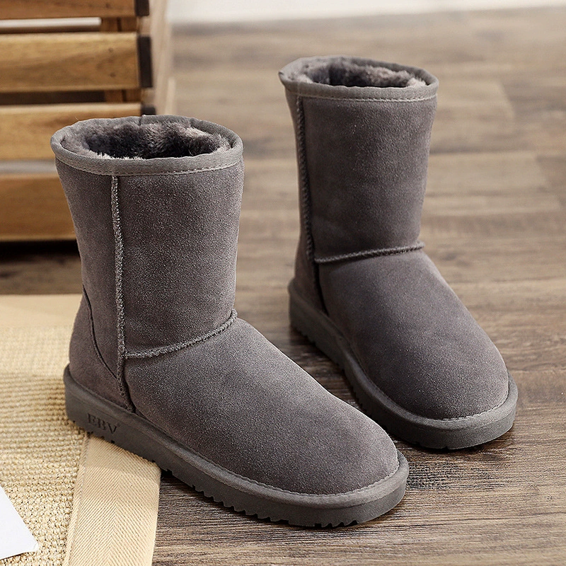Mid‑calf leather warm boots, non‑slip sole, insulated lining, sizes EU 35–42