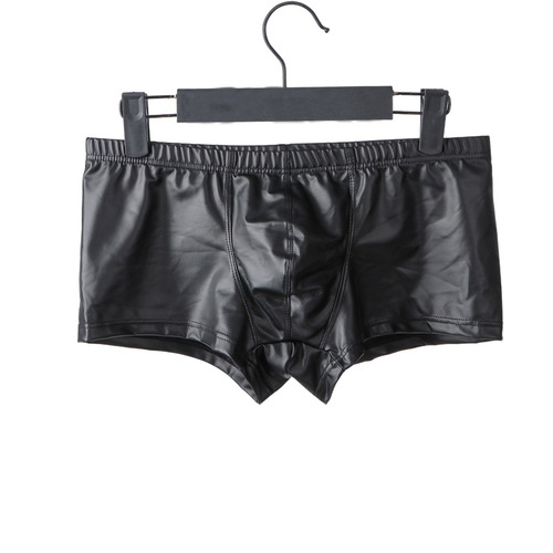 Men's Underwear Faux Leather Boxer Briefs Nightclub Underwear Cool German Sexy Patent Leather