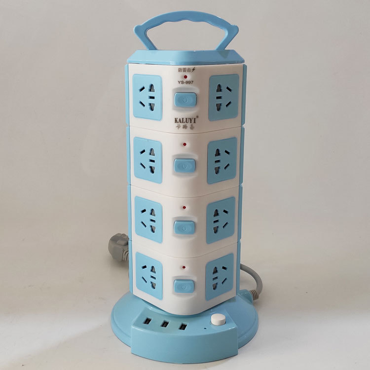 超负荷过载保护防雷80孔插座 卡路易997四层USB安全门立式塔型